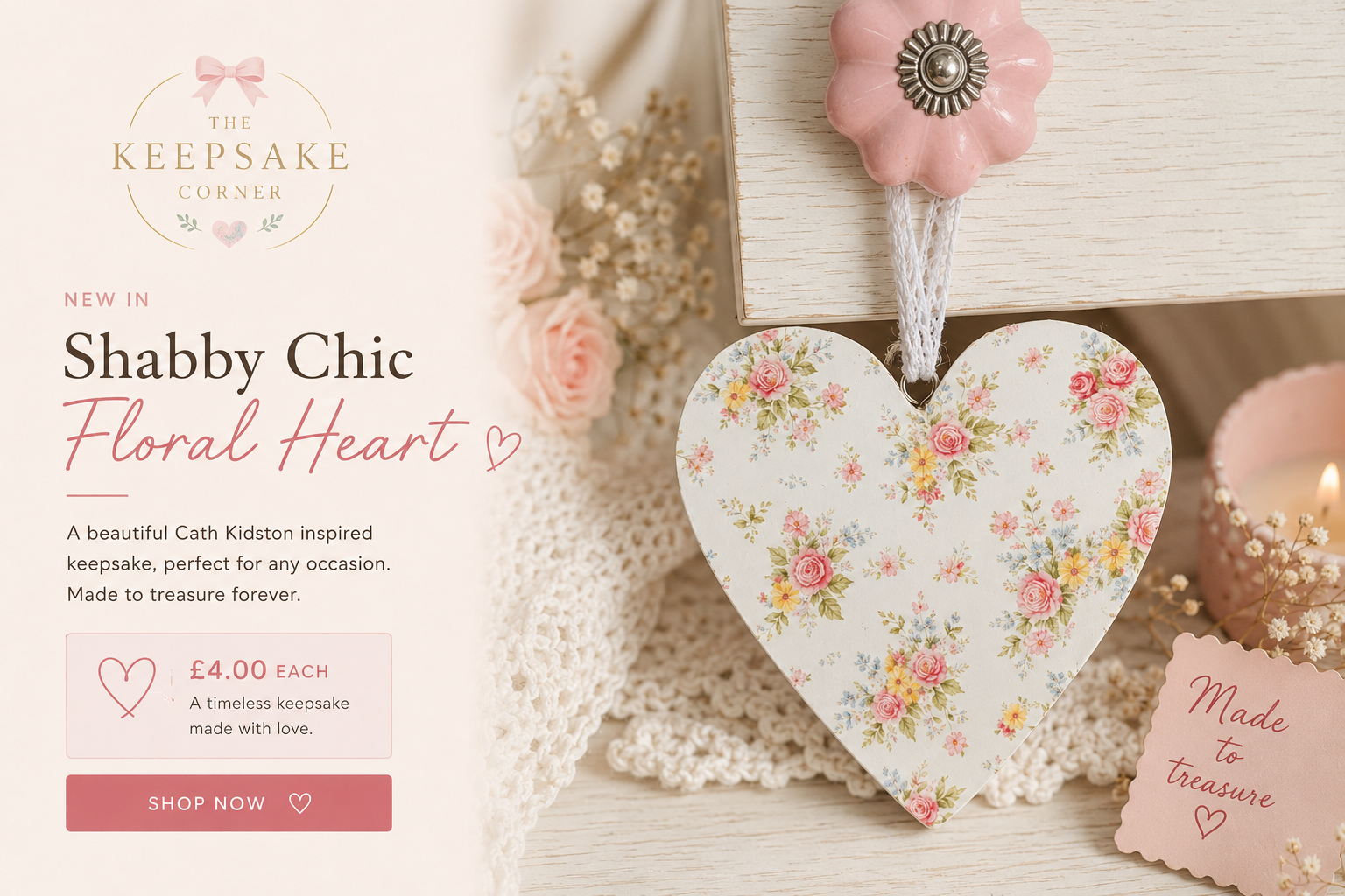 Shabby chic floral heart keepsake